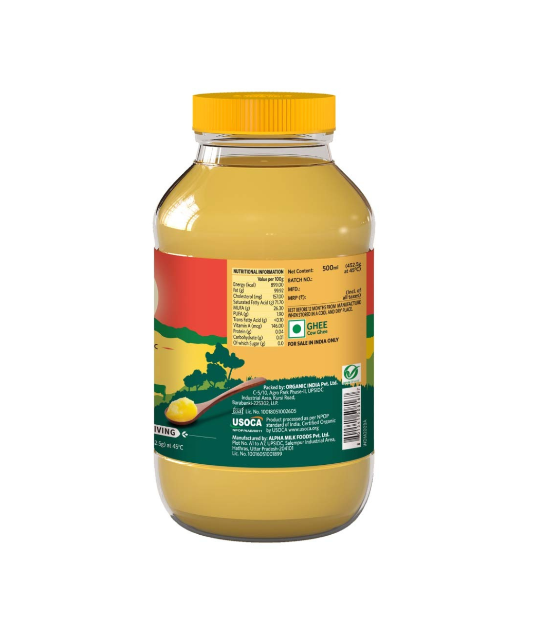 Organic India Pure Cow Ghee 500 ML