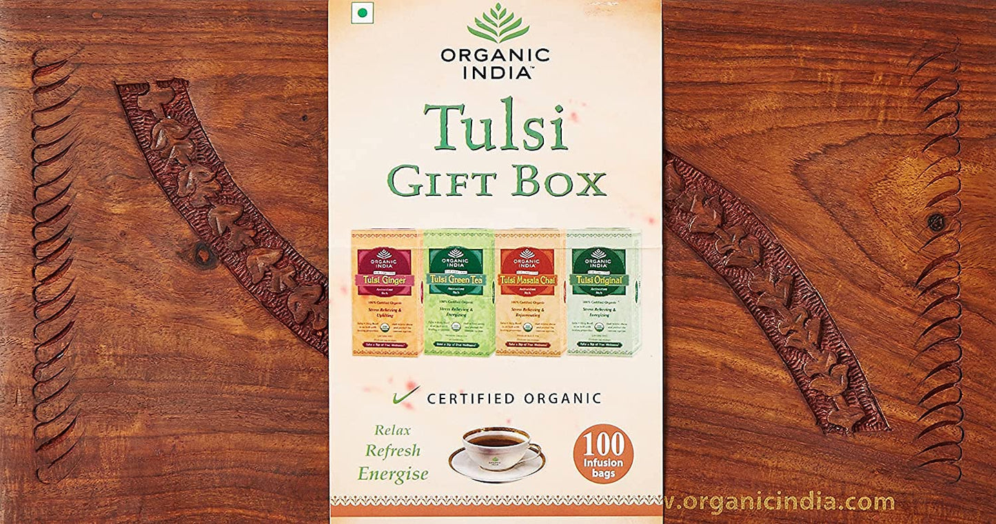 Organic India Tulsi Wooden Gift Box - 100 Tea Bags