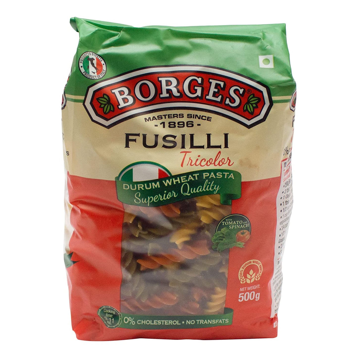 Borges Tricolor Fusilli Durum Wheat Pasta | Durum Wheat Semolina, 500 Grams