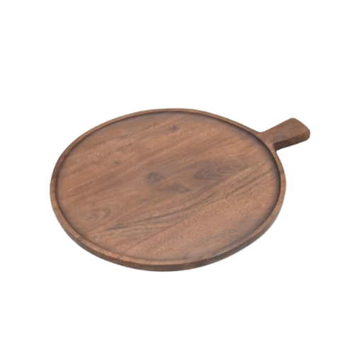 Weguarantee Essentials Wooden Round Pizza Plate With Handle Bat Board (13 * 9 Inches, Brown) Rosewood Pizza BAT