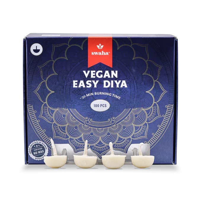 Swaha Easy Diya Ghee Wicks - 30 Piece Wax-Free Clarified Butter Lamps For Puja