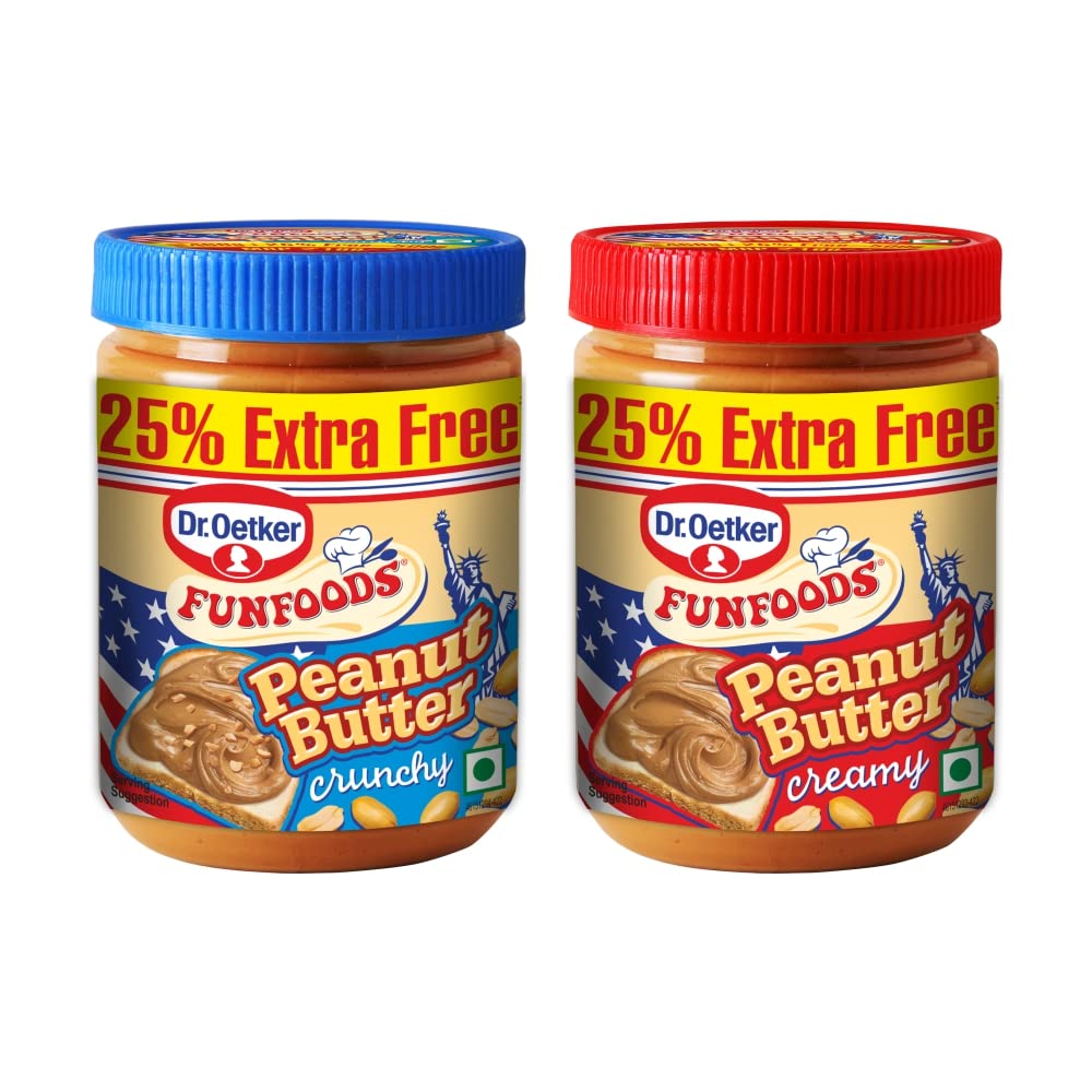 Dr. Oetker FunFoods Peanut Butter Creamy 400g and Crunchy 400g Combo Pack, 800g