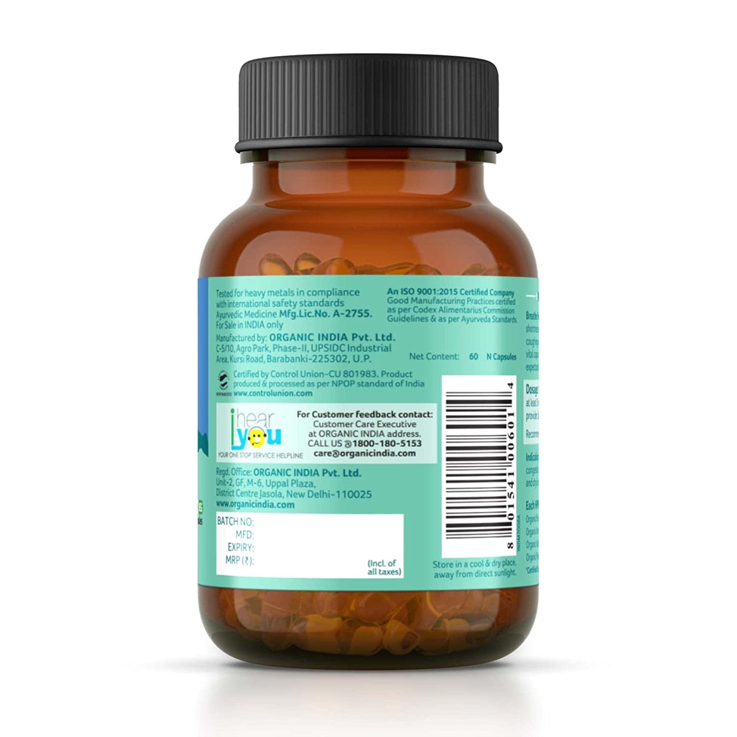 Organic India Breathe Free 60 Capsules Bottle