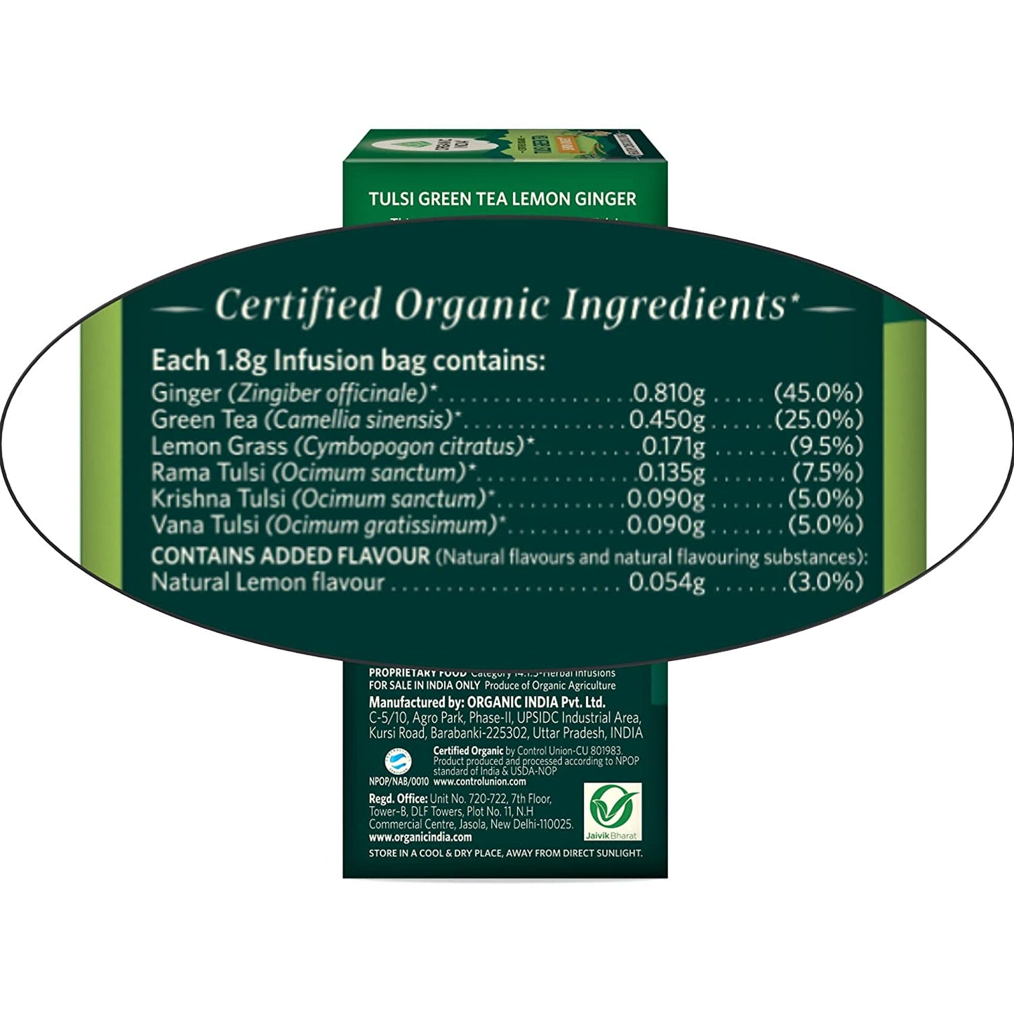 Organic India Tulsi Green Tea Lemon Ginger 25 Tea Bags