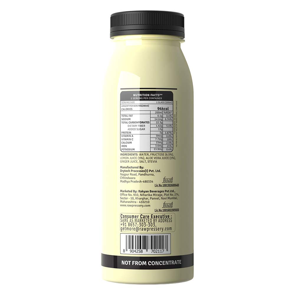 Raw Pressery Aloe Vera Lemonade, 200 ml (Pack of 6)