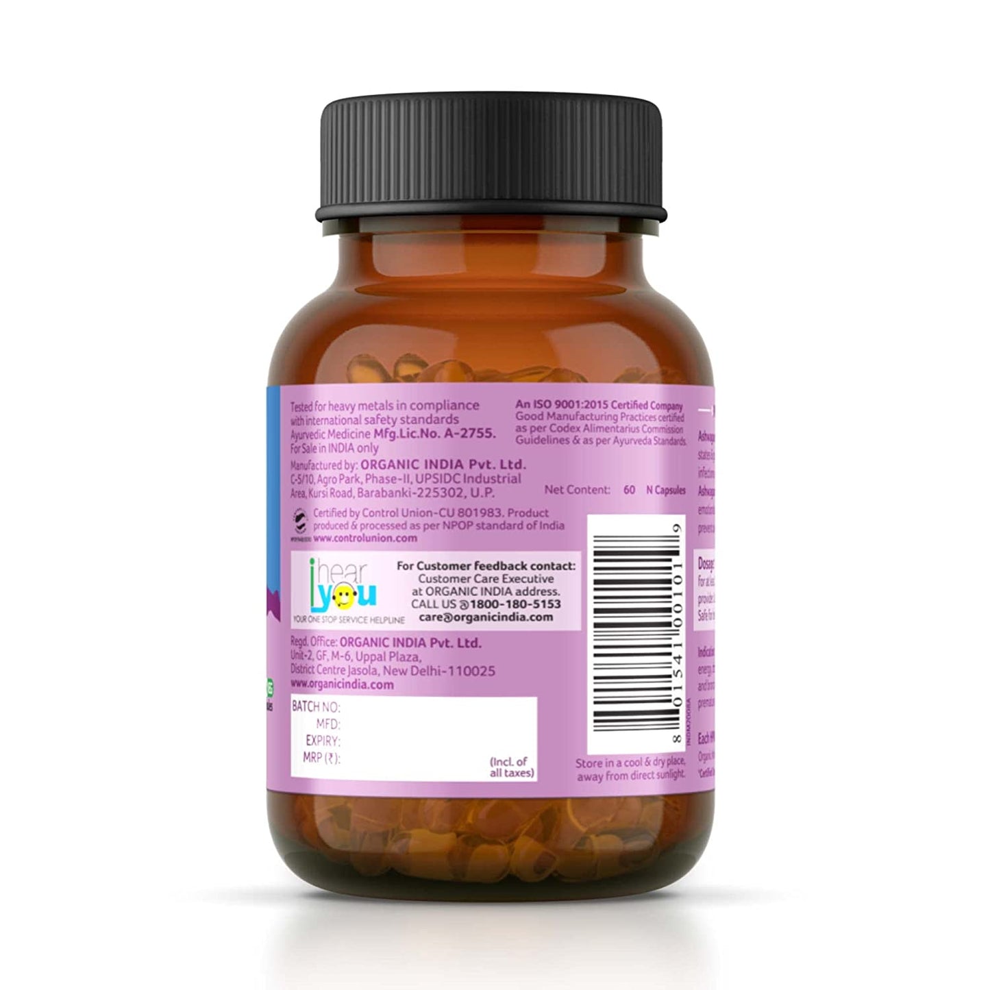 Organic India Ashwagandha Capsule 60 no.s