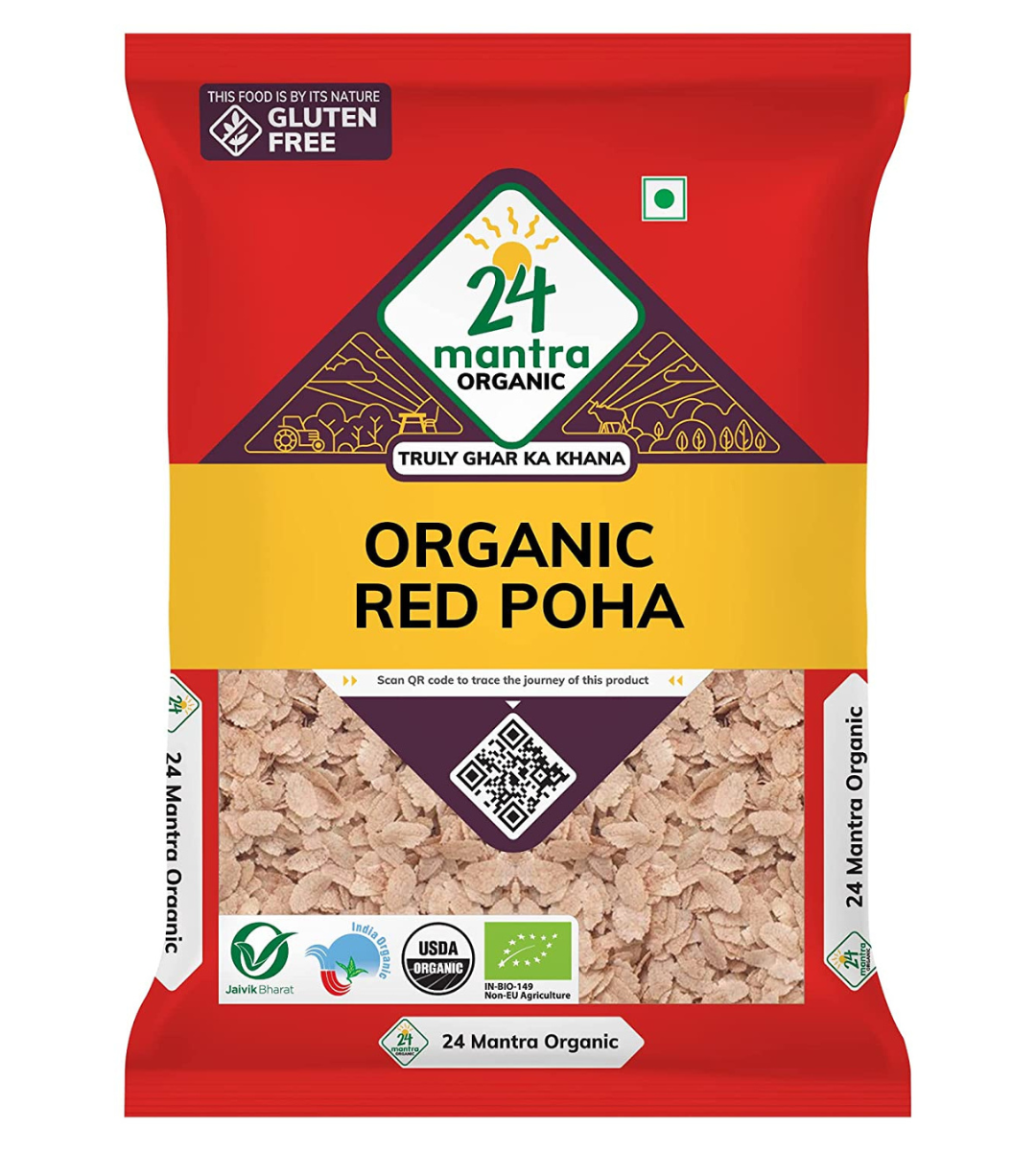 24 Mantra Organic Red Poha/Flattened Red Rice/Erra Atukula - 500gms