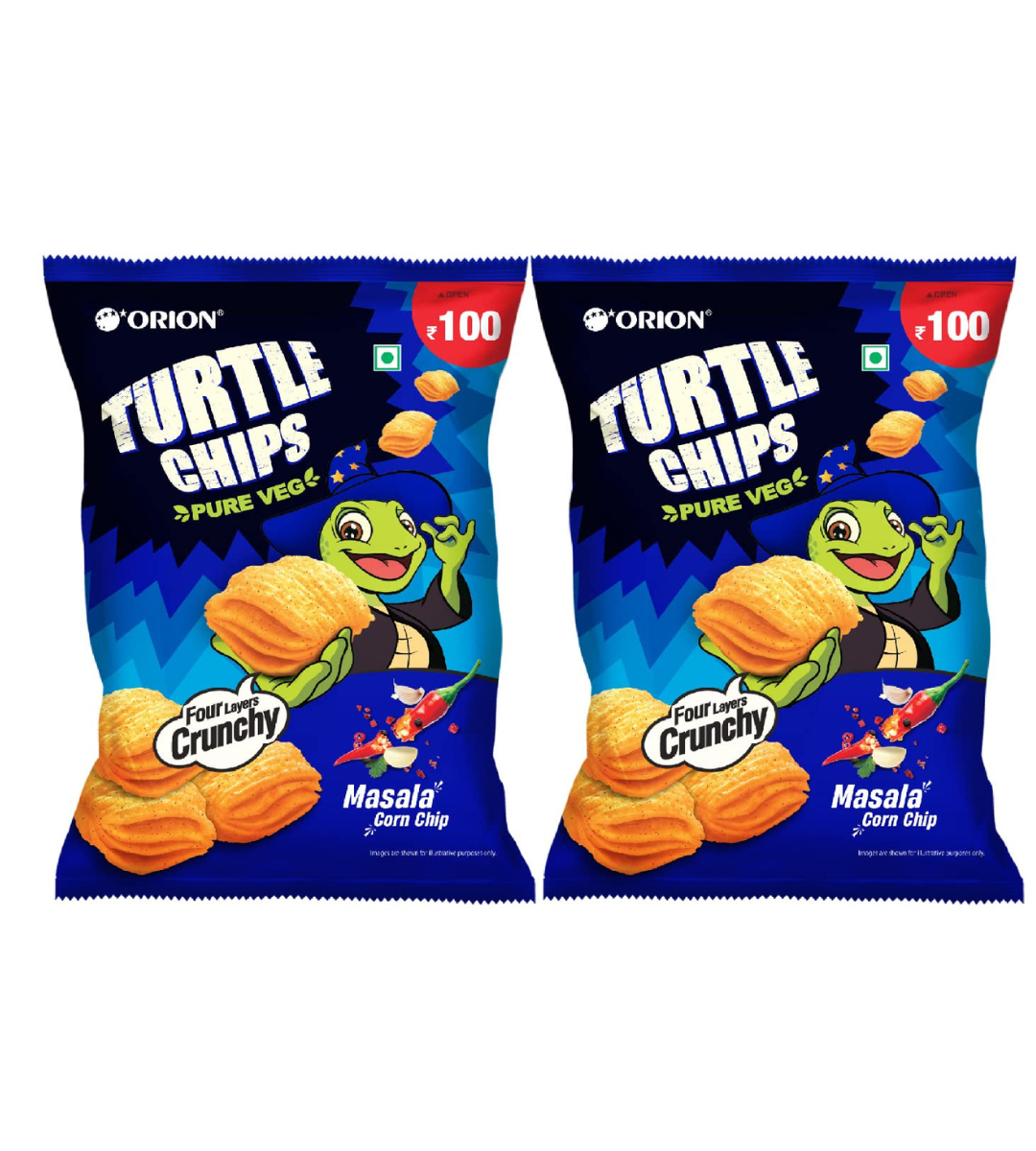 Orion Turtle Chips Party Pack (Pack of 2) - Masala Korean Corn Chips|100% Veg|Korean Snacks - 115 gm (Pack of 2)