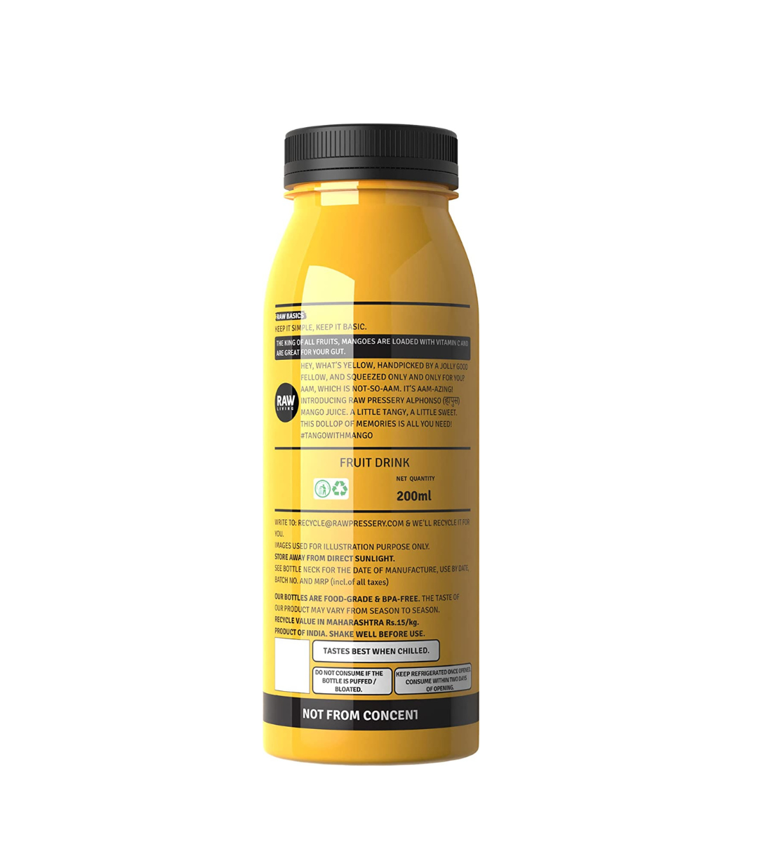 Raw Pressery Alphonso Mango Juice (12 x 200ml) Maximum Pulp (51%)