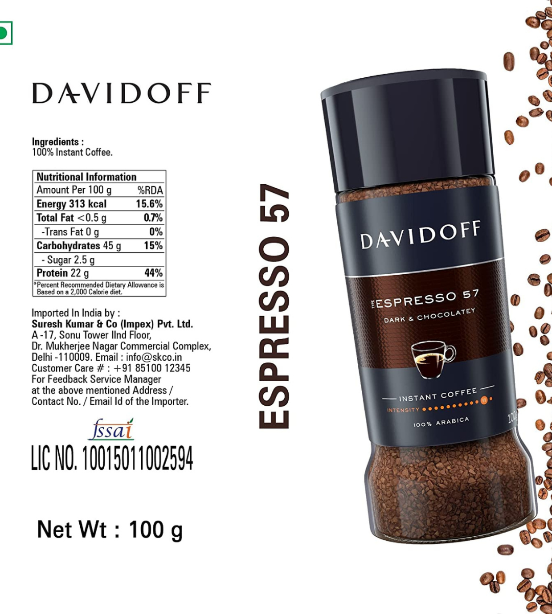 Davidoff Café Espresso 57 Intense Instant Ground Coffee Jar, 100 g