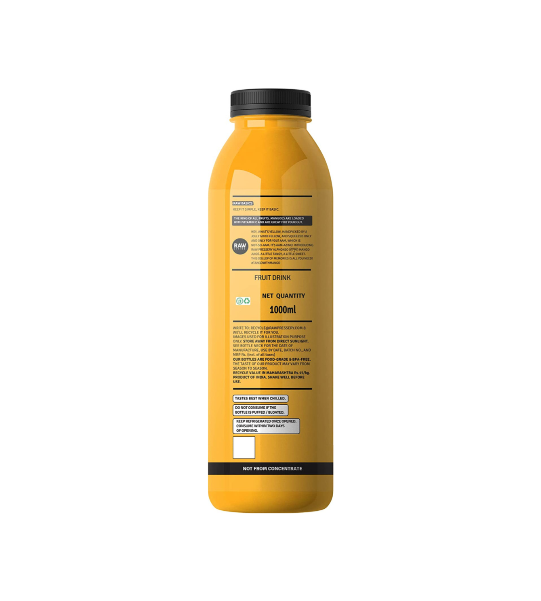 Raw Pressery Alphonso Mango Juice (4 x 1000ml) Maximum Pulp (51%)