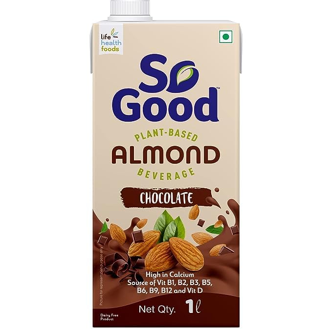 So Good Plant Based Almond Beverage Chocolate 1 L | Lactose Free | Gluten Free | No Preservatives | Zero Cholesterol | Dairy Free| Source of Calcium & Vitamins