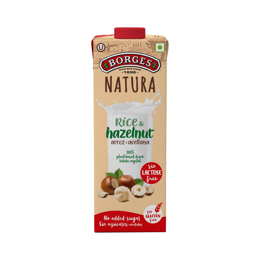 Borges Natura Rice & Hazelnut Drink | 100% Plant Based Milk, Gluten Free, Vegan Milk, Lactose Free, Dairy Free | No Added Sugar | No Added Preservatives - 1 Liter