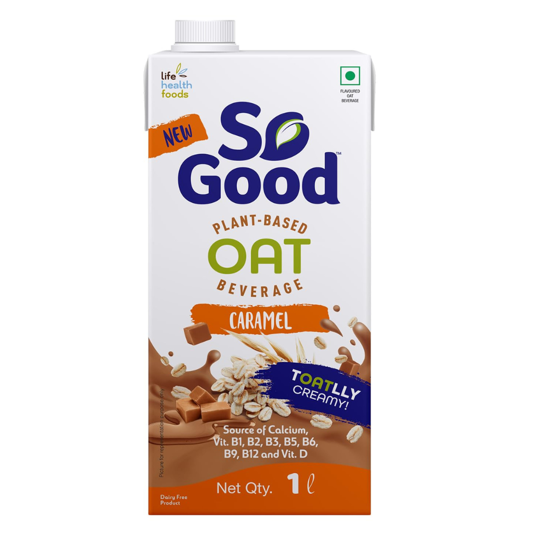 So Good Plant Based Oat Beverage Caramel Flavour 1 L | Lactose Free | Gluten Free | No Preservatives | Zero Cholesterol | Dairy Free| Source of Calcium & Vitamins