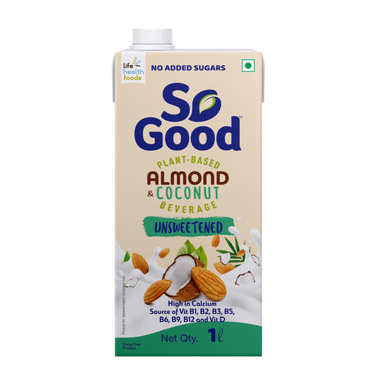 So Good Plant Based Almond Coconut Beverage Unsweetened 1 L |Lactose Free | No Added Sugar |Gluten Free | No Preservatives | Zero Cholesterol | Dairy Free| Source of Calcium & Vitamins