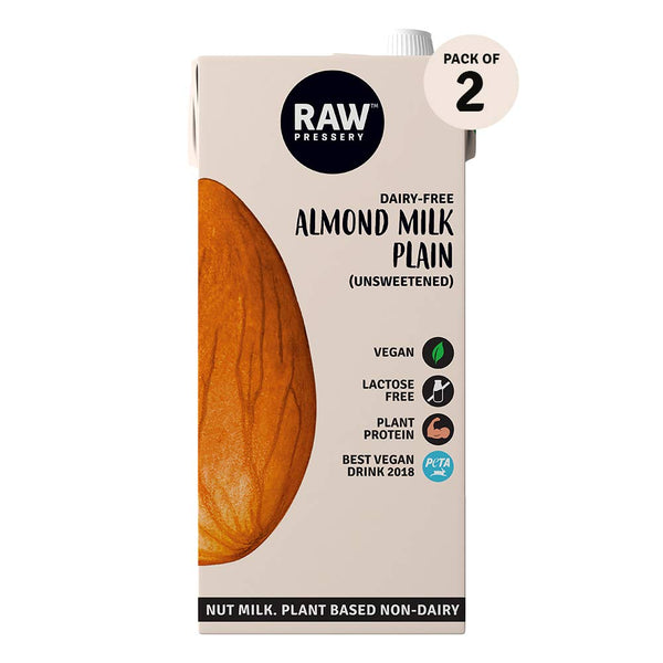 Raw Pressery Almond Milk Plain (Unsweetened), 1000 ml (Pack of 2